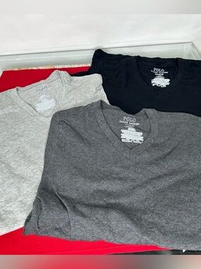 Polo Ralph Lauren V‑Neck Tee Set Black Charcoal Light Gray